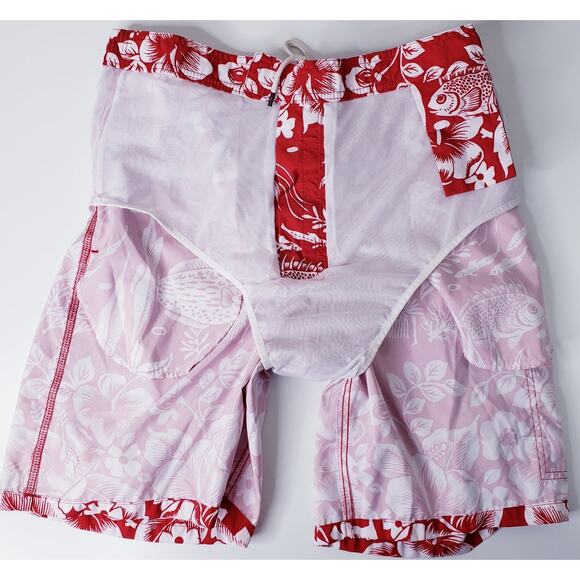 POLO Ralph Lauren Men's Large Hawaiian Board Shorts/Swim Trunks Red White VGUC - Picture 10 of 13